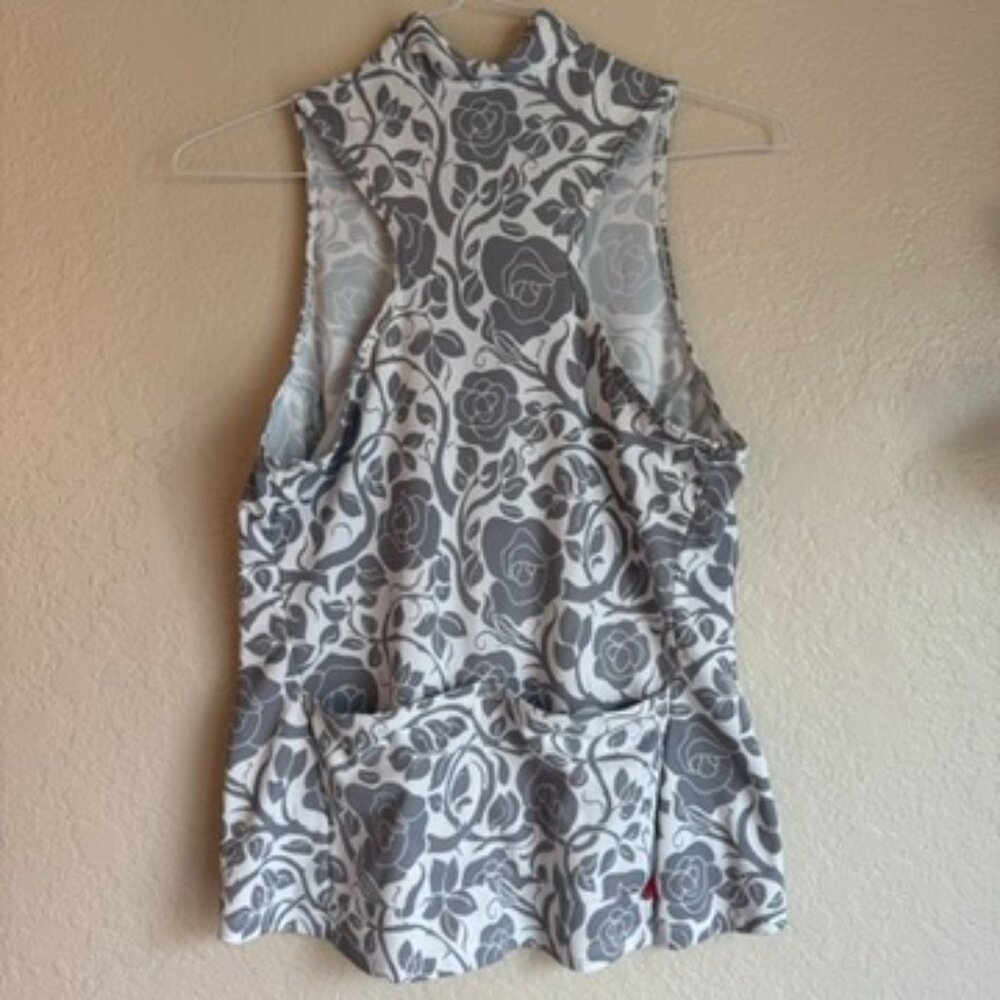 Terry Sleeveless Floral Active Top – Gray & White, Half Zip, Size XL - Picture 4 of 6